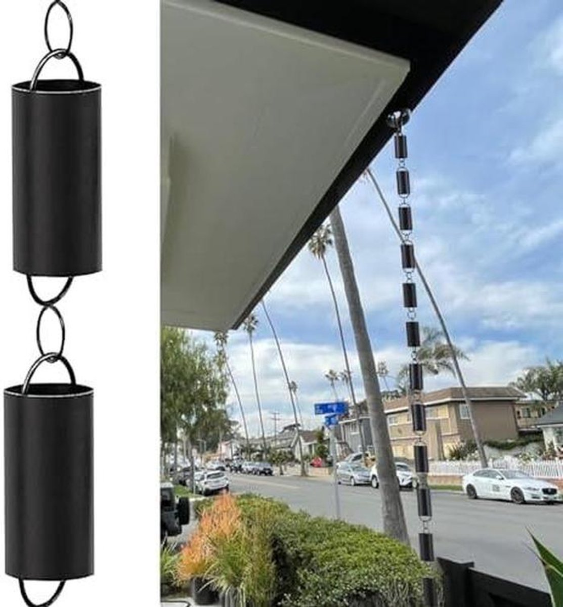 Aluminium Regenketting - Decoratieve Regenpijpverlenger - Tuin Afwatering - Zes Bekers Per Meter - 1-5 Meter - Zwart
