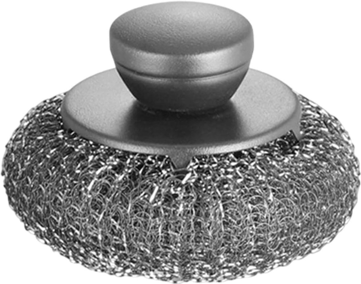 RVS Schuurpads - Staalwol reiniger - Keuken reinigen - Ergonomische handgreep - 9.5 cm - Grijs
