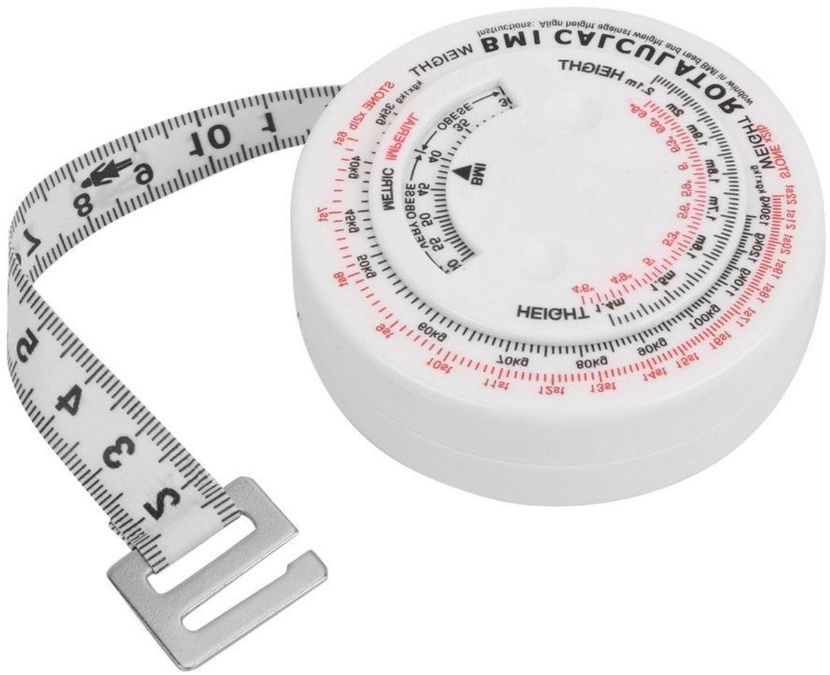 Lichaams Meetlint - Taille Lint - Maat Bepalen - Automatisch Intrekbaar - 150 cm - Wit