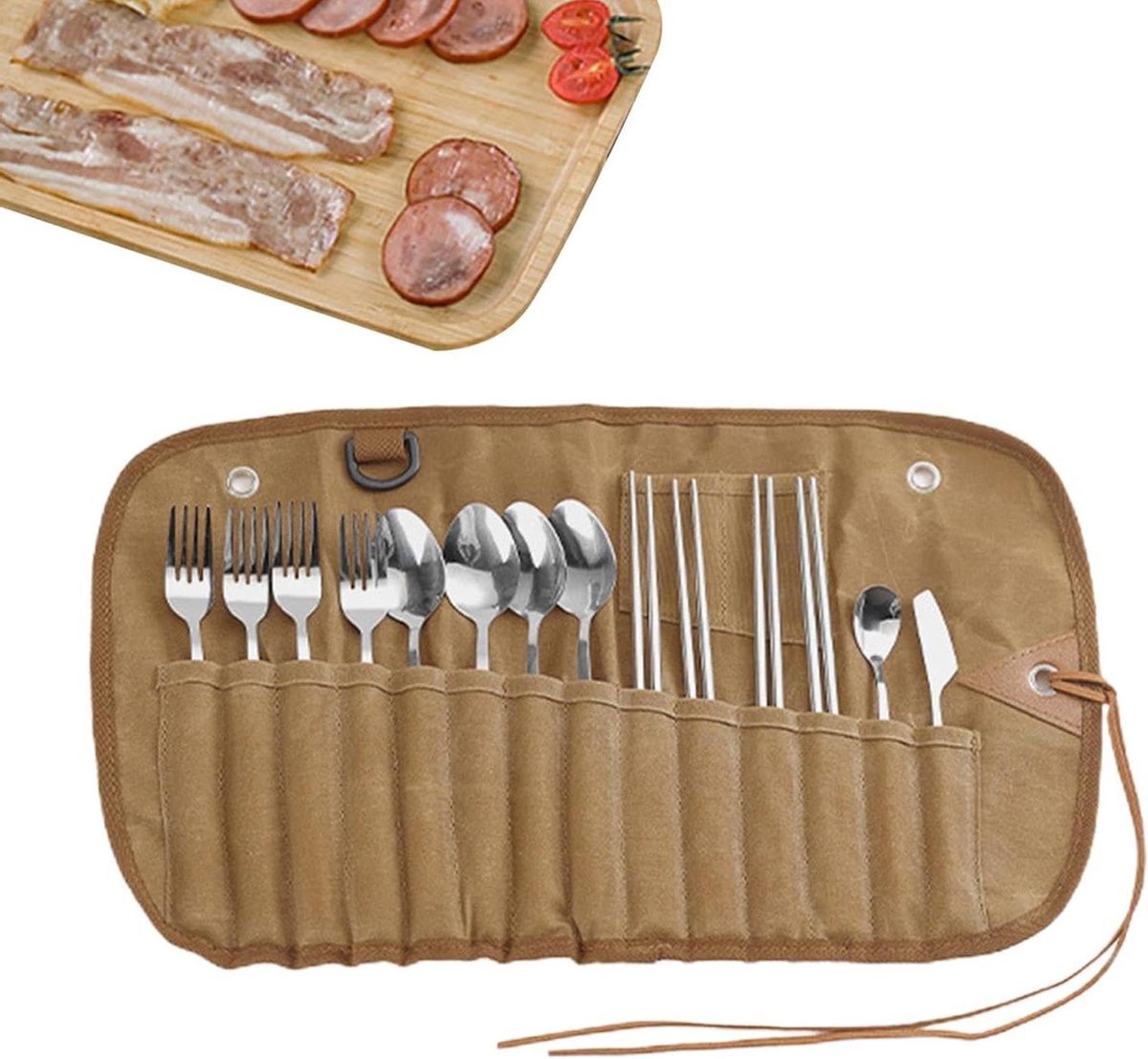 Opbergtas Keukengerei - Roller Organizer - Outdoor Koken - Duurzaam Canvas - 14 Gaten - Zwart
