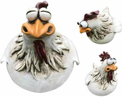 Grappige Tuinkip met Grote Ogen - Set van 3 - Handgeschilderde Hars Kippen Buitenbeelden - Weerbestendige Tuindecoratie voor Hek, Bloempot en Balkon - Geestige Haan Ornamenten - 13 cm - Multicolor