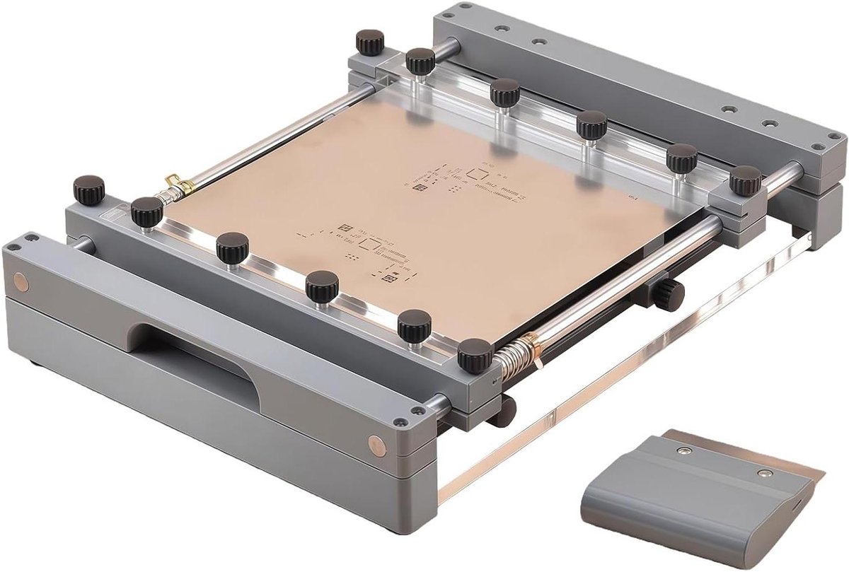 Handmatige printtafel voor soldeerpasta, kleine SMT-zeefdrukprinter met schraper, verstelbaar tot 80 mm voor nauwkeurige printplaatmontage