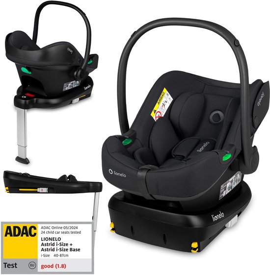 Lionelo Astrid i-Size SET – Autostoeltje 40–87 cm + ISOFIX-Basis – ADAC Getest – R129 i-Size – Memory Foam – Verstelbare Hoofdsteun – Zijdelingse Bescherming – Dri-Seat – Lichtgewicht – Universeel Compatibel