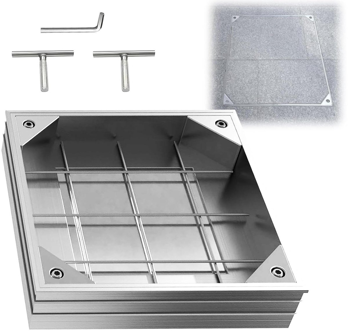 Schachtafdekking - Inbouwdeksel Frame - Afdekken Toegang - Onzichtbaar Design - 300 x 300 mm - Zilver