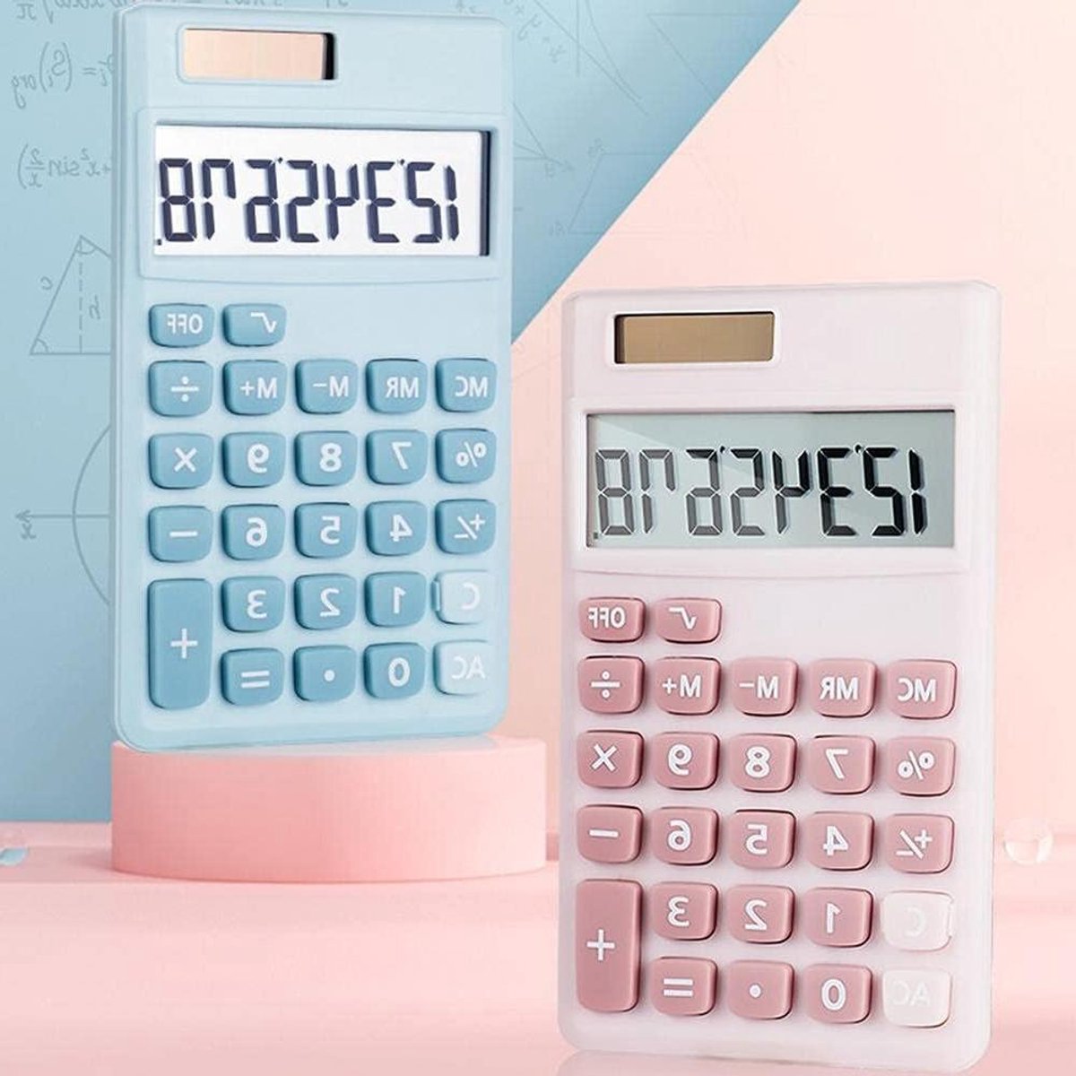 Rekenmachine - Basis calculator - Thuis kantoor - Zonne-energie en batterij - 8 cijfers - Blauw