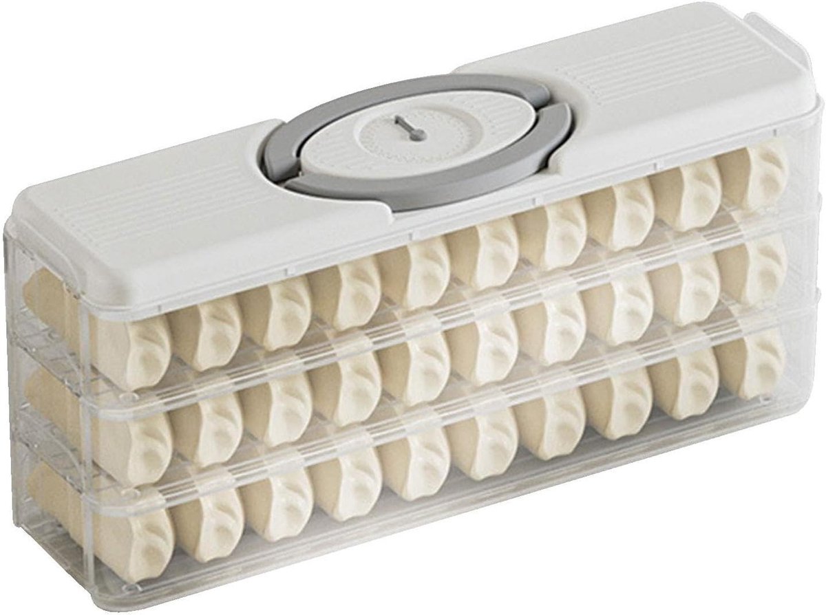 Koelkast Knoedel Doos - Voedselopberger Organizer - Keuken Organiseren - Stapelbaar Met Datumrecorder - 28.5x8x16.5 cm - Grijs
