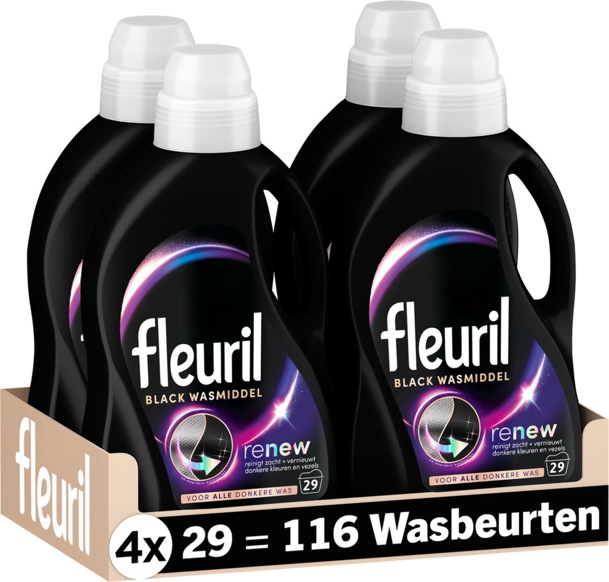 Fleuril Black - Vloeibaar Wasmiddel - Donkere en Zwarte Was - 4x29 Wasbeurten - Voordeelverpakking