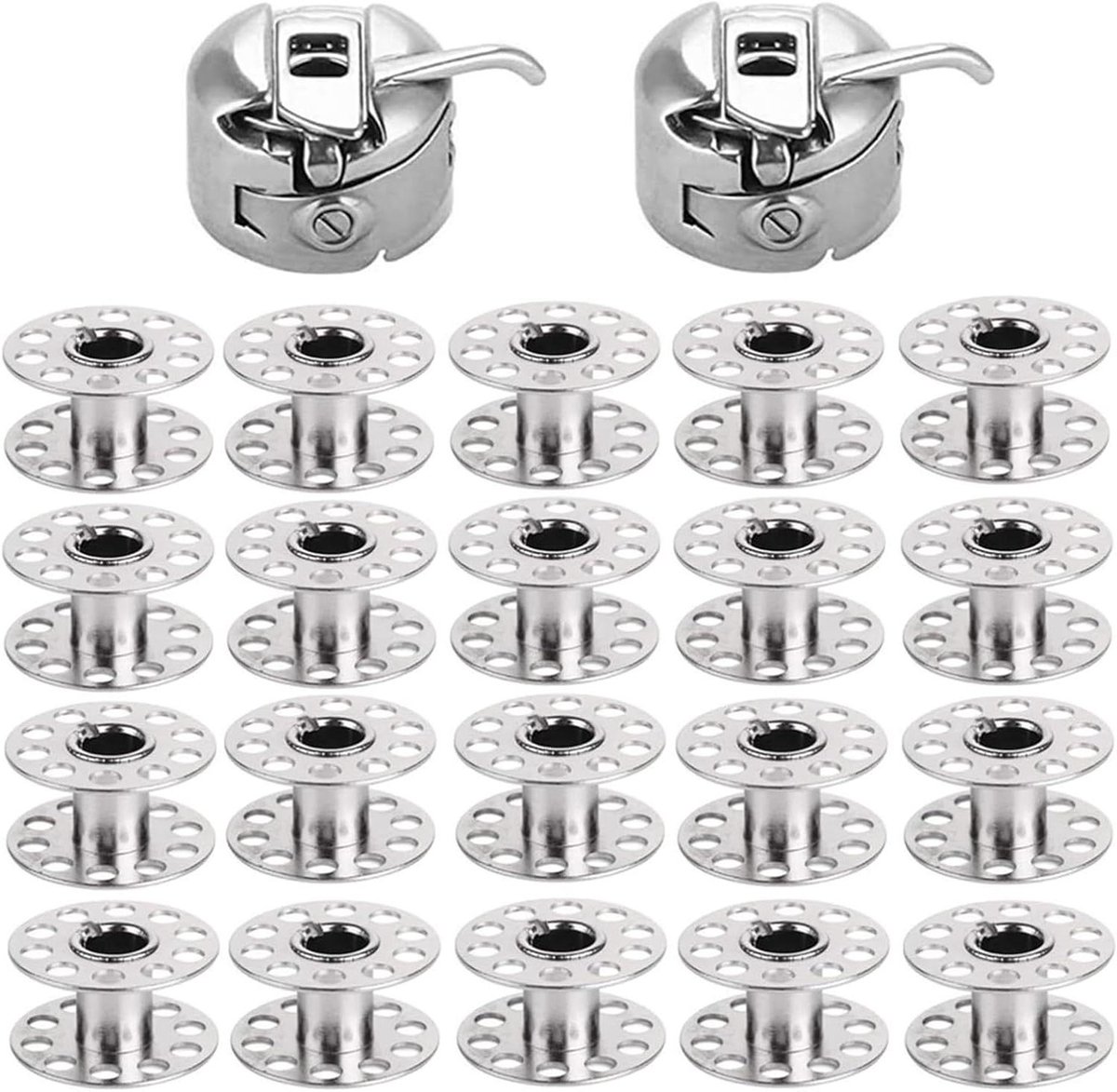 Spoelhouders Set - Naaimachine Spoelen - Naaiwerk Organiseren - Roestvrijstalen Kwaliteit - 20 Stuks - Zilverkleurig