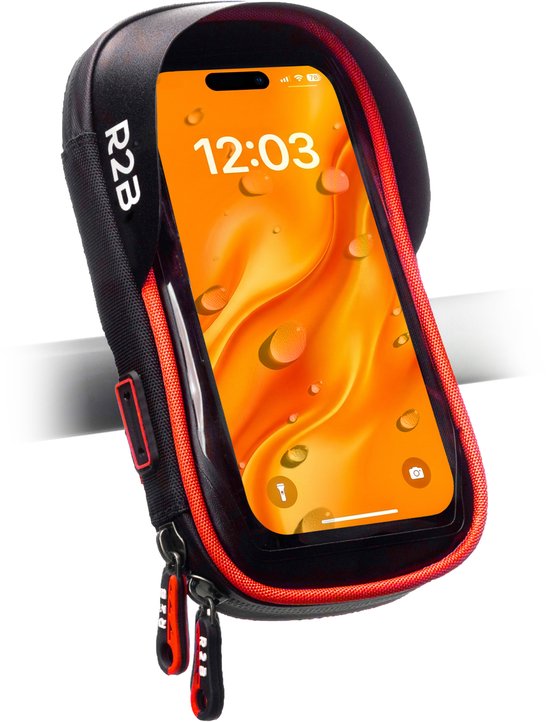 R2B Telefoonhouder Fiets Waterdicht - Ook voor Scooter & Motor - Gsm Houder Fiets - Fietshouder - Fiets Telefoonhouder - Smartphone Houder Fiets - Accessoires - Zwart/Rood - Phone Holder Bike
