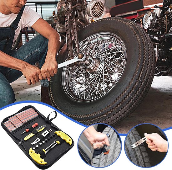 Banden reparatieset - Lekke band kit - Noodreparatie onderweg - 32-delige complete set - 20.5 cm - Geel — afbeelding 5