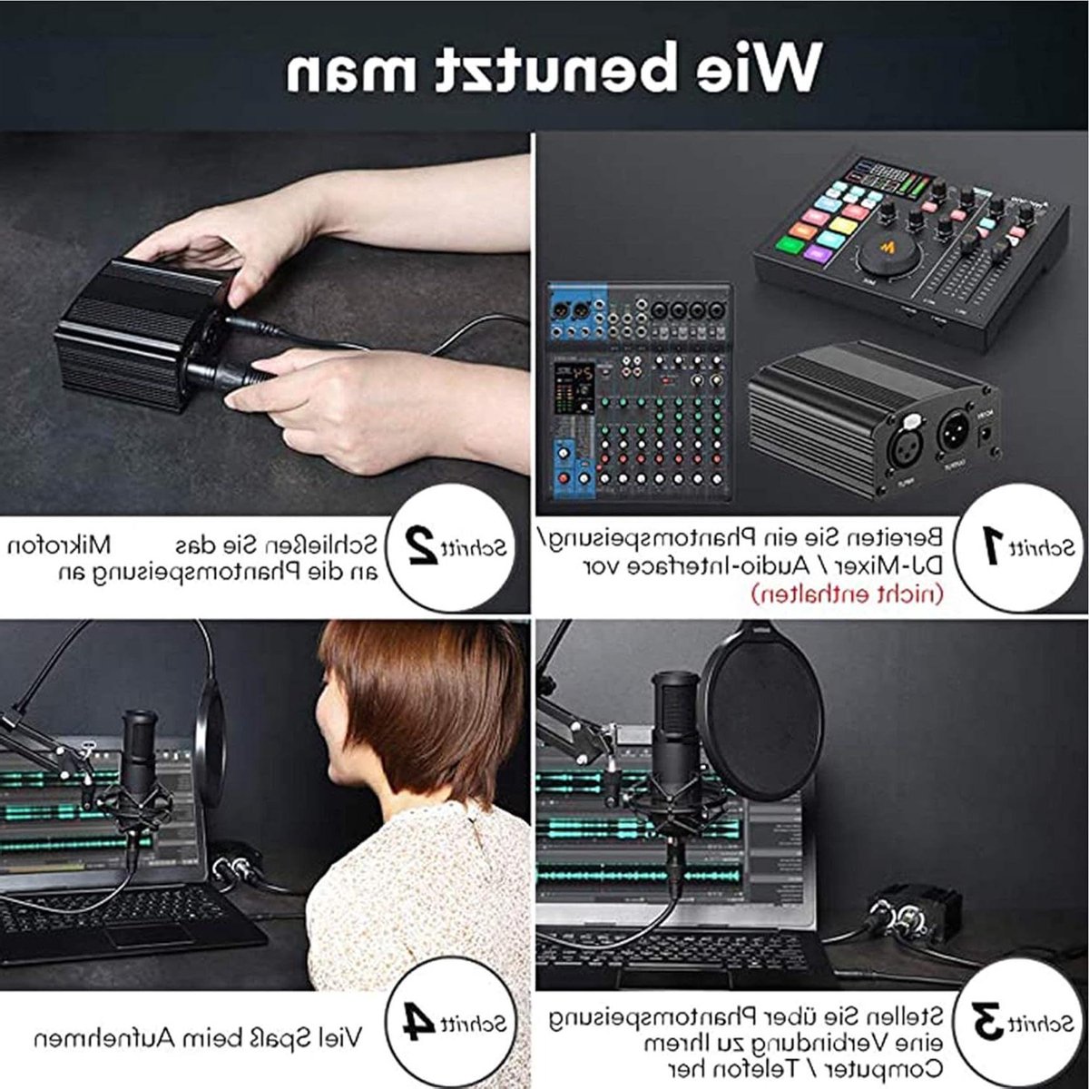 Condensator Microfoon Set - Studio Opname Microfoon - Zang Opnemen - Volledig Metalen Constructie - 249 cm Kabel - Zwart