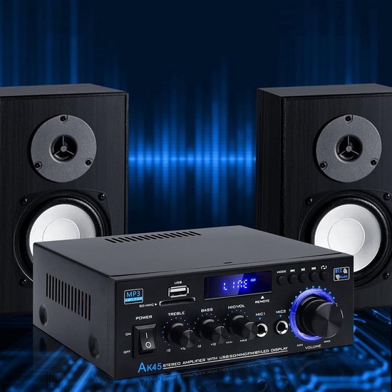 Bluetooth 5.0 Audioversterker Ontvangers - AK45 Hifi Stereo Mini Eindversterker RMS 40W 2.0 Kanaals Home Theater Audio Componenten Luidsprekers Versterker W/MIC USB RCA FM Radio — afbeelding 3