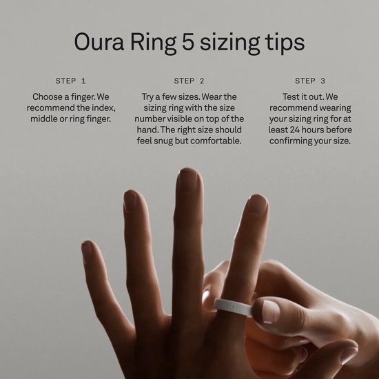 Drie stappen om de juiste Oura Ring maat te vinden. Meet uw vinger met de ringmaat.