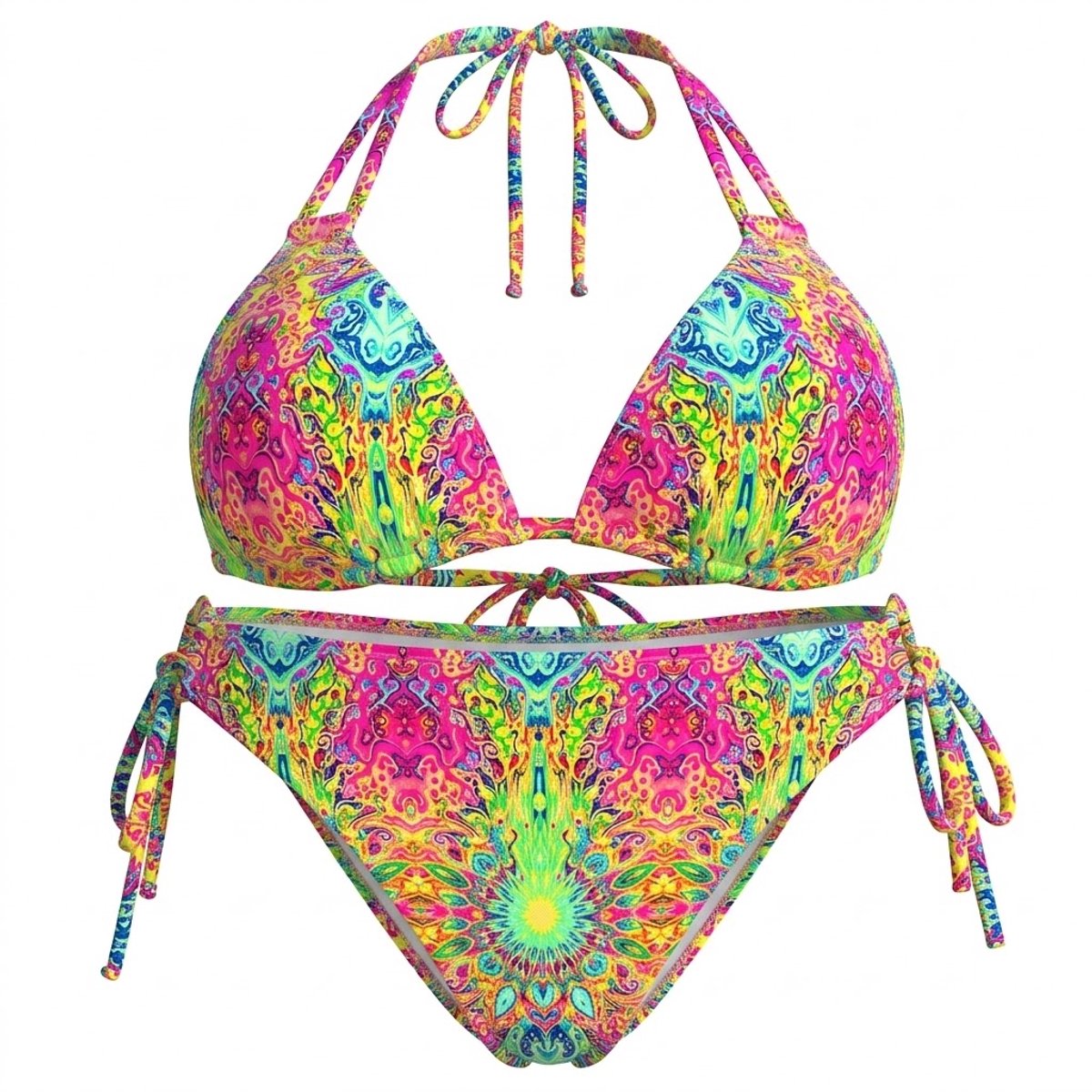 Meerkleurig bikini set dames triangle bikini halter bikini met verstelbare bandjes en zijstrik bikini broekje 2 delige strandkleding vakantie zwemkleding maat L