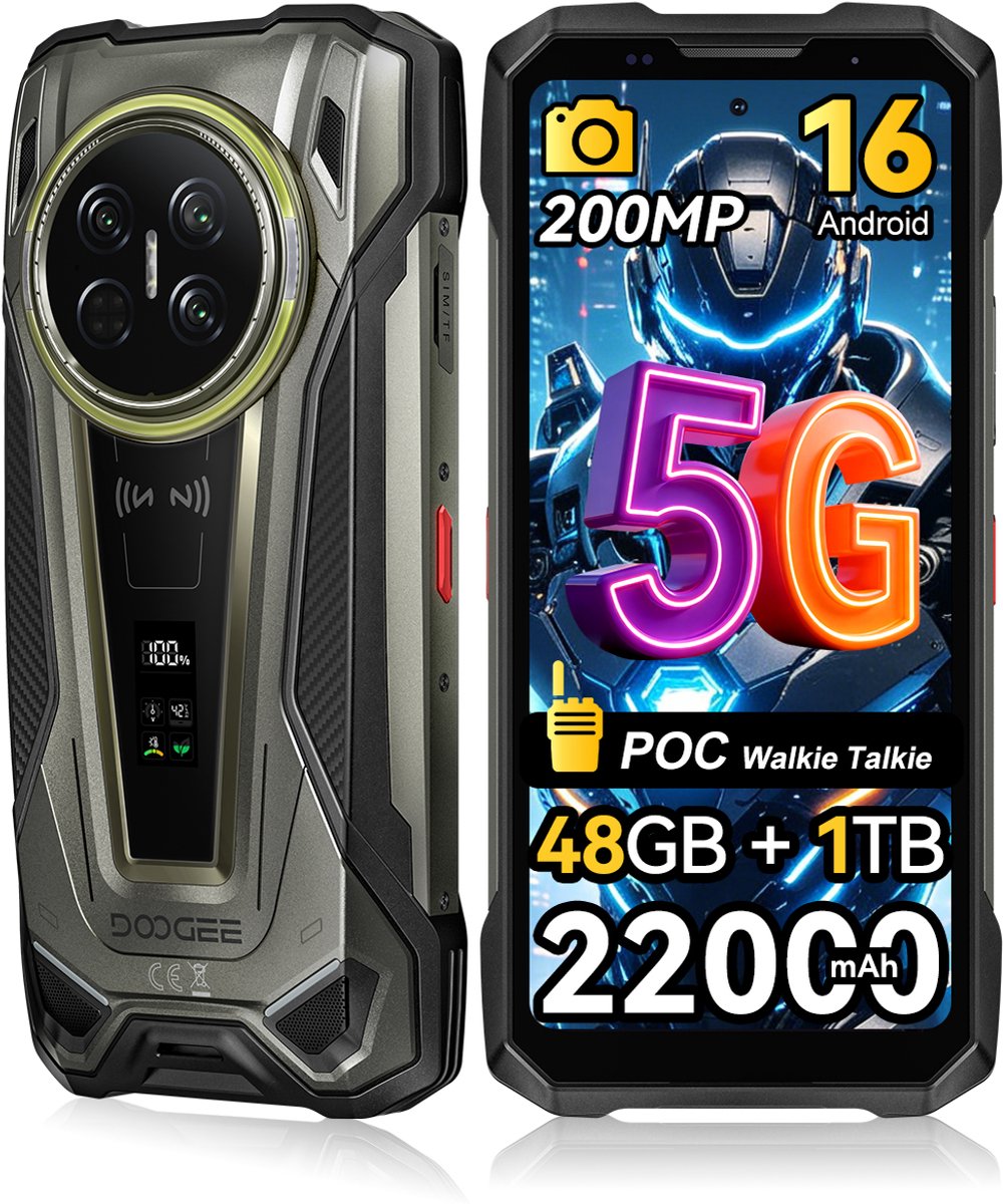 DOOGEE Vmax2 Pro Robuuste smartphone 5G - 6.78 inch 120Hz - 48GB RAM - 1TB ROM - 22000 mAh 120W - Android 16 - 200MP AI camera - IP68/IP69K - NFC,GPS - Telefoons 2026 nieuw - Grijs
