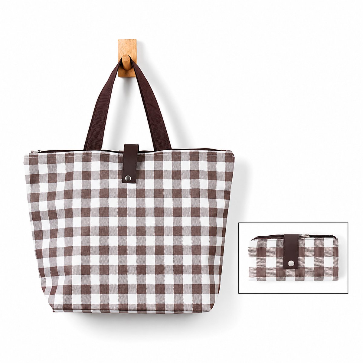 Shopper met Ritssluiting - Opvouwbaar - Boodschappentas - Herbruikbare Tas - Compact & Wasbaar - Bruin