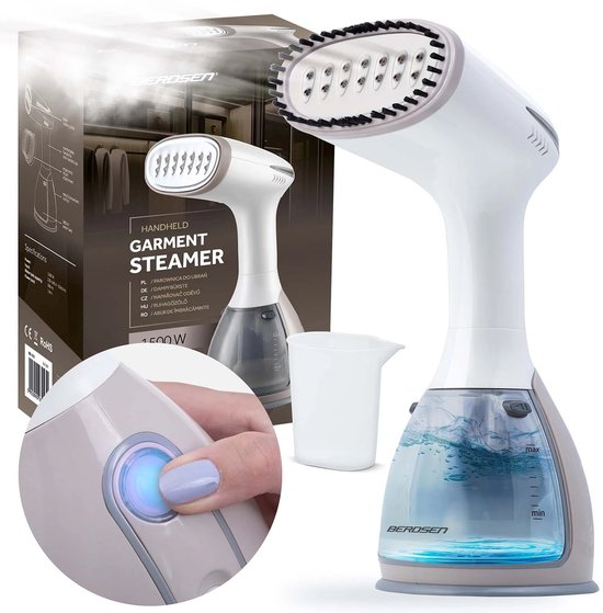 Handstomer 1500W - Simpel en Krachtig - Steamer Stoomapparaat Kleding - Luxe Kledingstomer - Stoomreiniger Strijkijzer - Ontkreuker Stomer Reiniger - wit/grijs