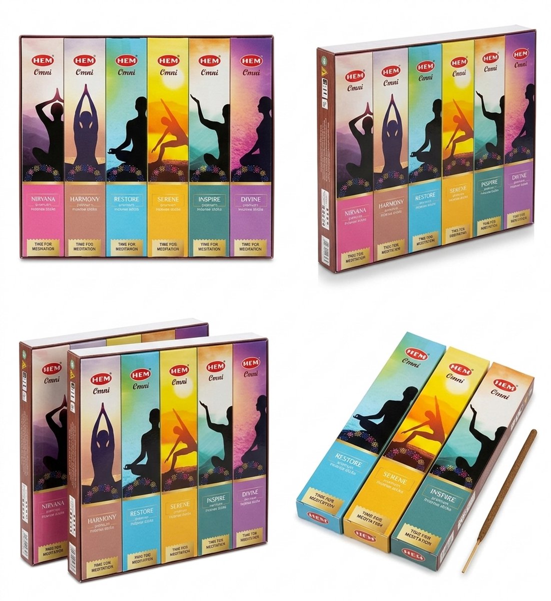 HEM Wierook Assortiment Masala – 90 Gram Voordeelverpakking – Authentieke Meditatie Set – 6 Verschillende Geuren – Premium Kwaliteit Met Kajal Sticker