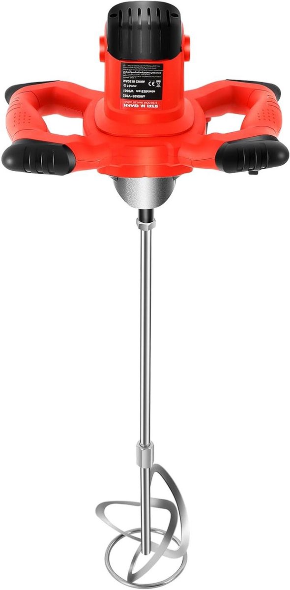 Mortelmixer Elektrisch - Betonmixer Krachtig - Materiaalmengen Klussen - Zes Snelheden Instelbaar - 88.5 cm Lengte - Rood