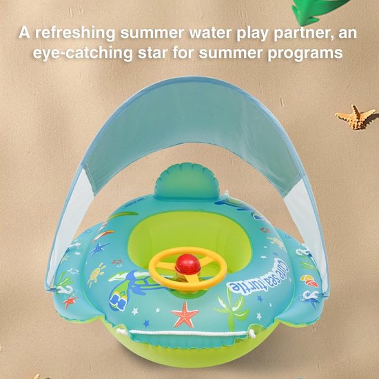 Babyzwembadvlotter - Zwemring peuter - Veilig spelen - Met zonnescherm - 70x70cm - Multicolor — afbeelding 5