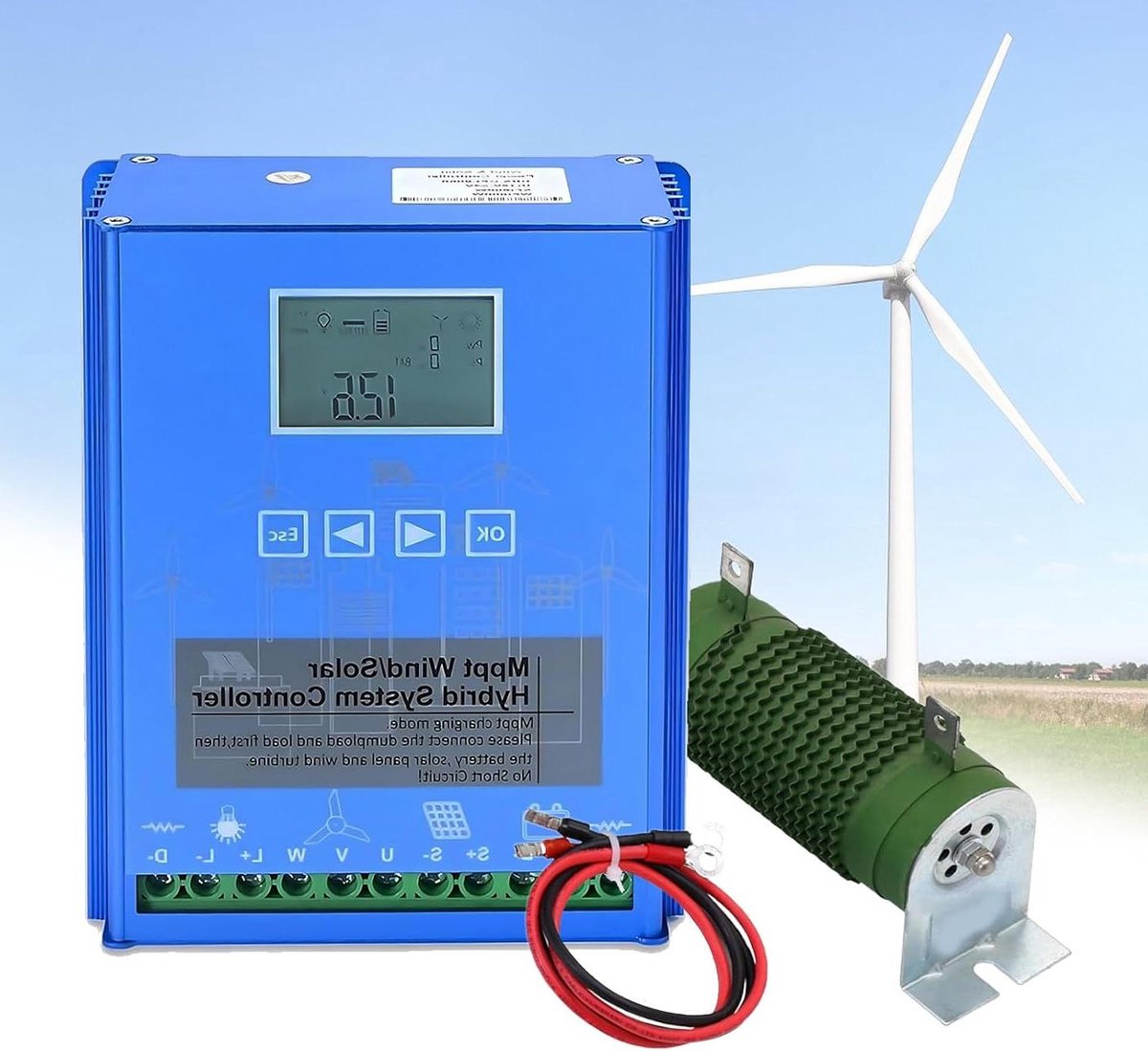 8000W-12000W MPPT Solar Laadregelaar 12V 24V 48V, Wind Solar Hybride Laadregelaar met Dump Load voor Windturbine & Zonnepaneel, Identificeert Automatisch het Accumodel 24V-8000W