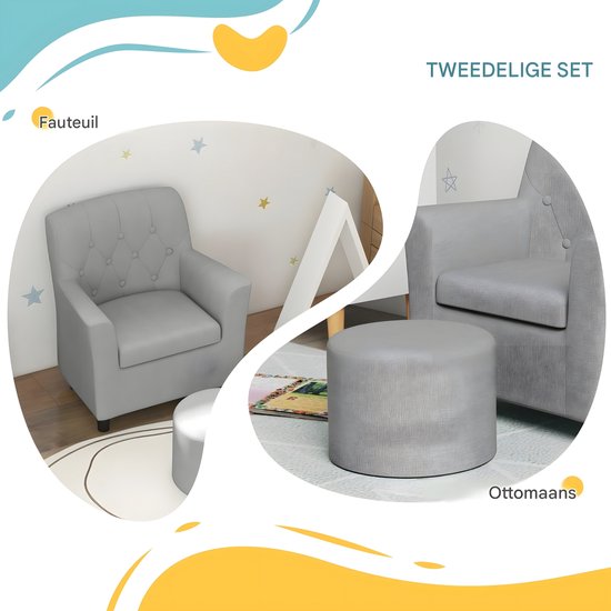 Kinderfauteuil met Voetenbank - Kindersofa voor Kinderen vanaf 18 Maanden - Grijs — afbeelding 5