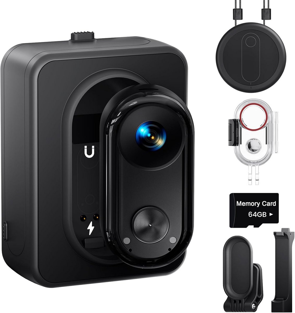 4K Actiecamera - Mini Cam - Handsfree Vlogs - Magnetische Bevestiging - 30m Waterdicht - Zwart