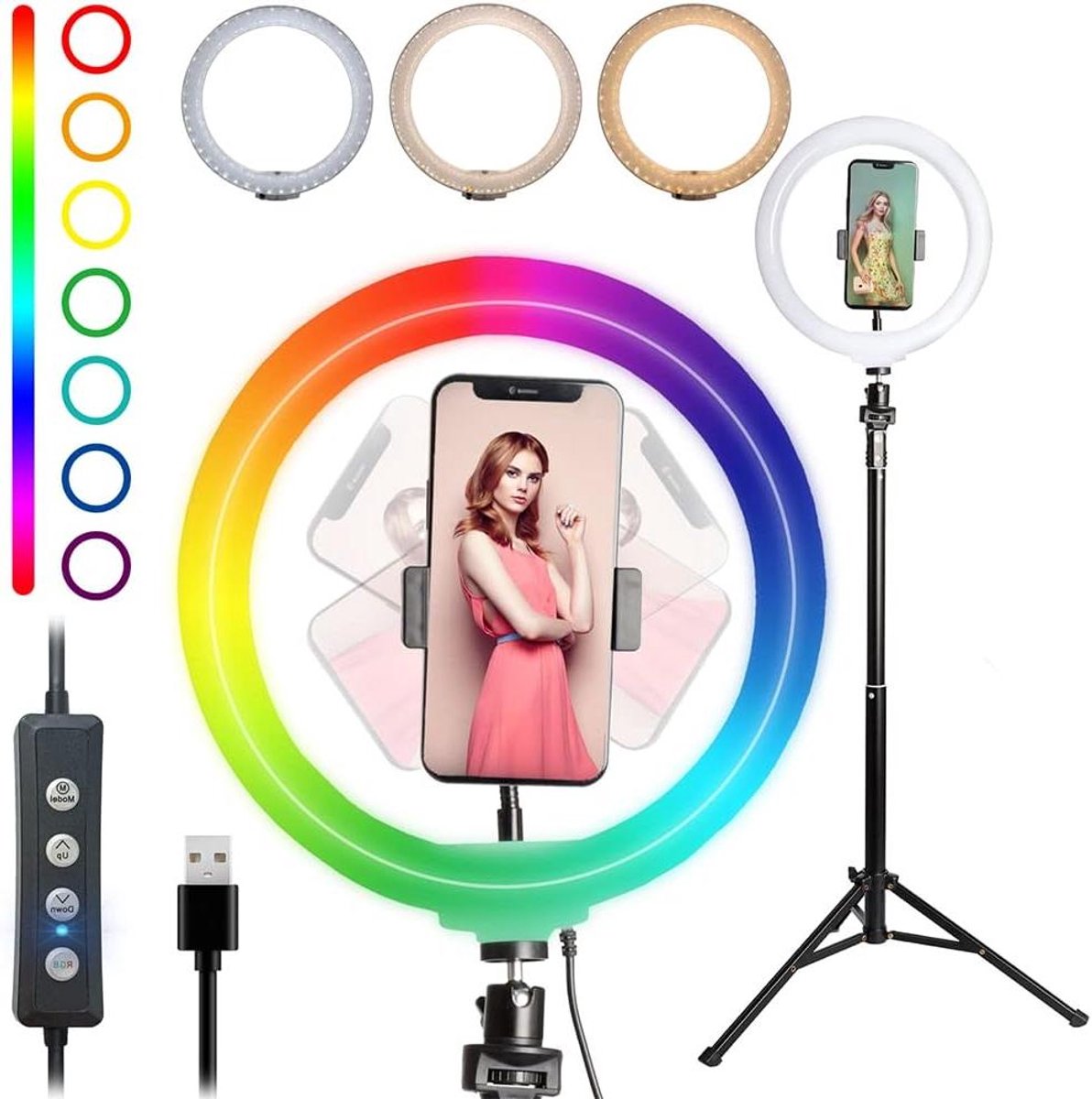 Ringlamp met Statief - Fotolamp LED - Content Creatie - Verbeterde Lichtverspreiding - 10 Inch - RGB