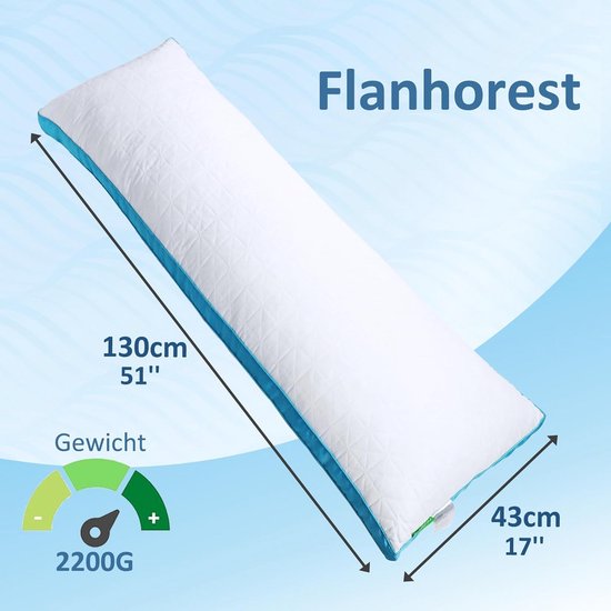 Traagschuim Kussen - Lang Lichaamskussen - Zijslapen Comfort - Dynamische Ondersteuning - 130x43cm - Wit Blauw — afbeelding 4