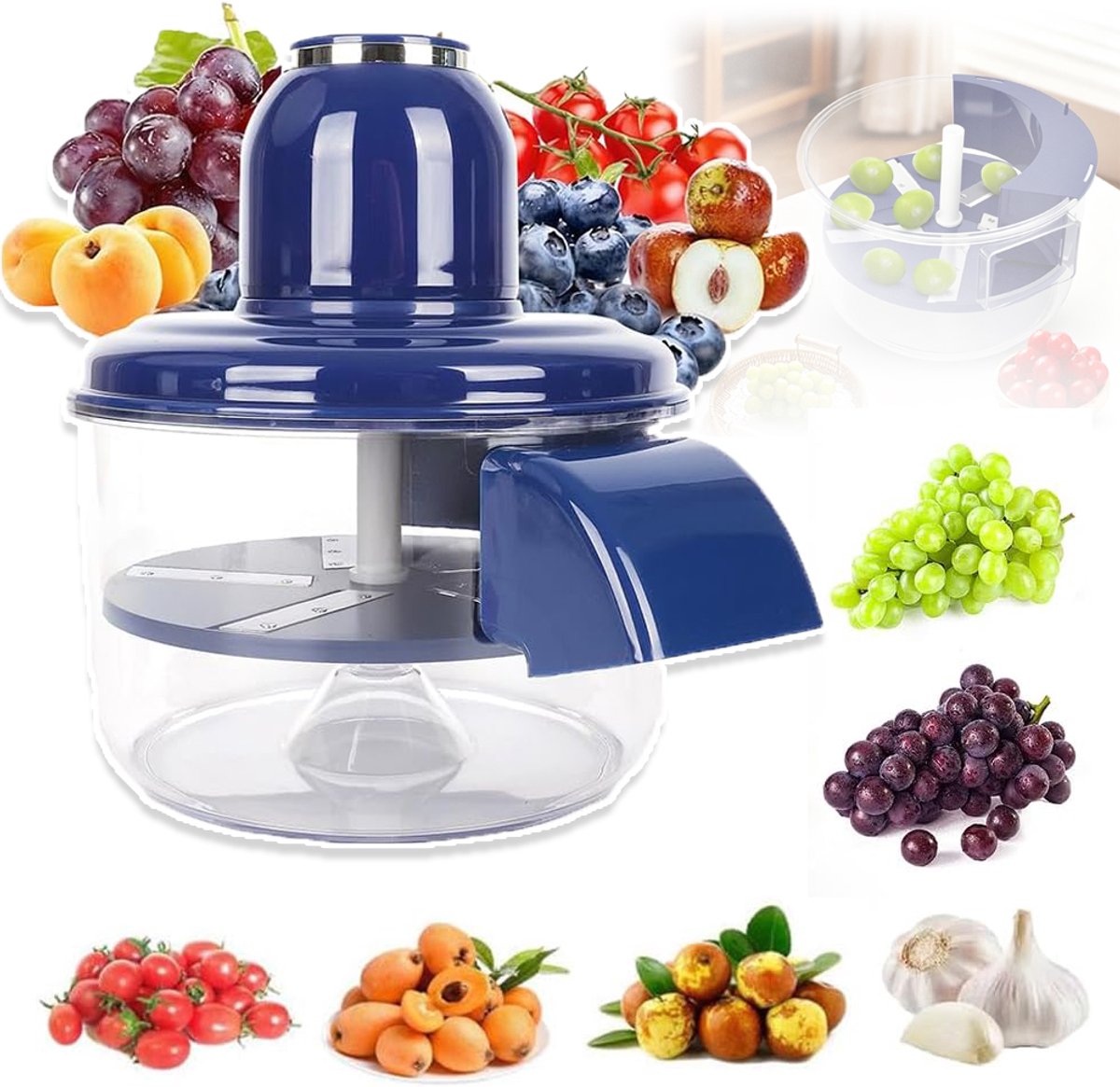 Automatische Druivenschiller Machine - Elektrische Knoflook & Cherry Tomatenschiller Huidverwijderaar Tool Voor Klein Fruit - Moeiteloos Peeling Voor Thuis Keuken (Blauw-1pc)