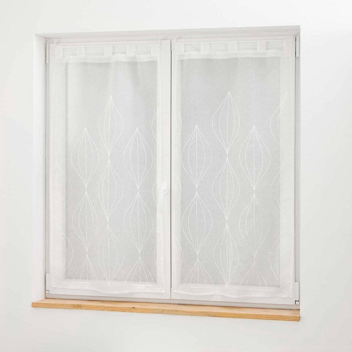 Gordijnen Paar - Lussen gordijnen - Raamdecoratie - Zandsluier afwerking - 2 x 60 x 90 cm - Wit