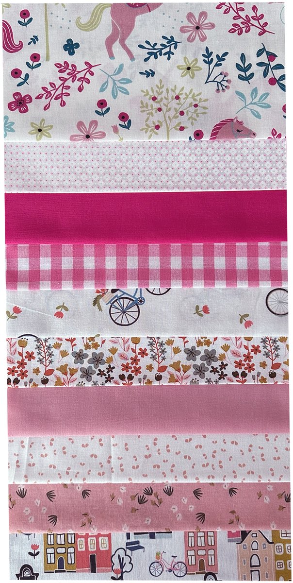 BINK Bedding - 10 lapjes - Quilt Patchwork - Roze 25 x 25 cm. Set = 10 lapjes