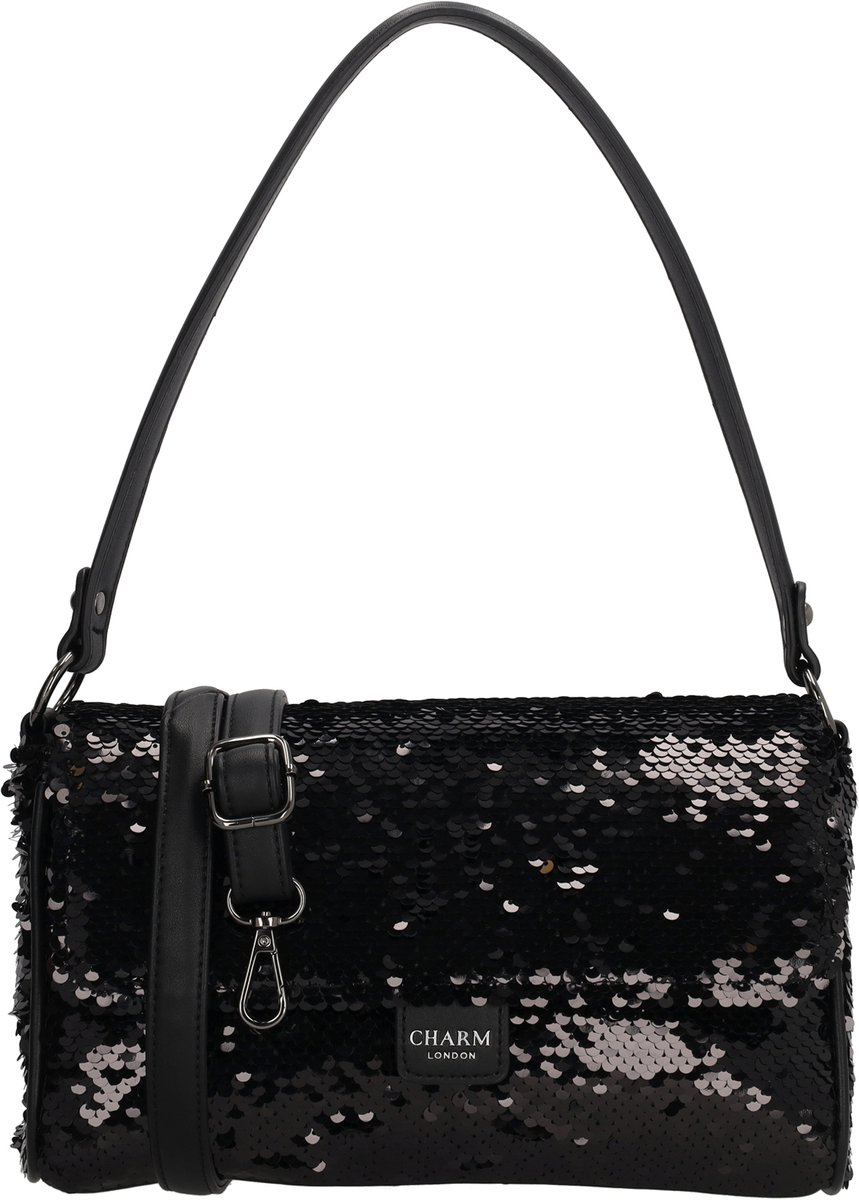 Charm London Las Vegas Schoudertas - Pailletten - Overslagtas - Verstelbare Schouderband - Feesttas - Dames Tas - Crossbody - Handtas - Zwart