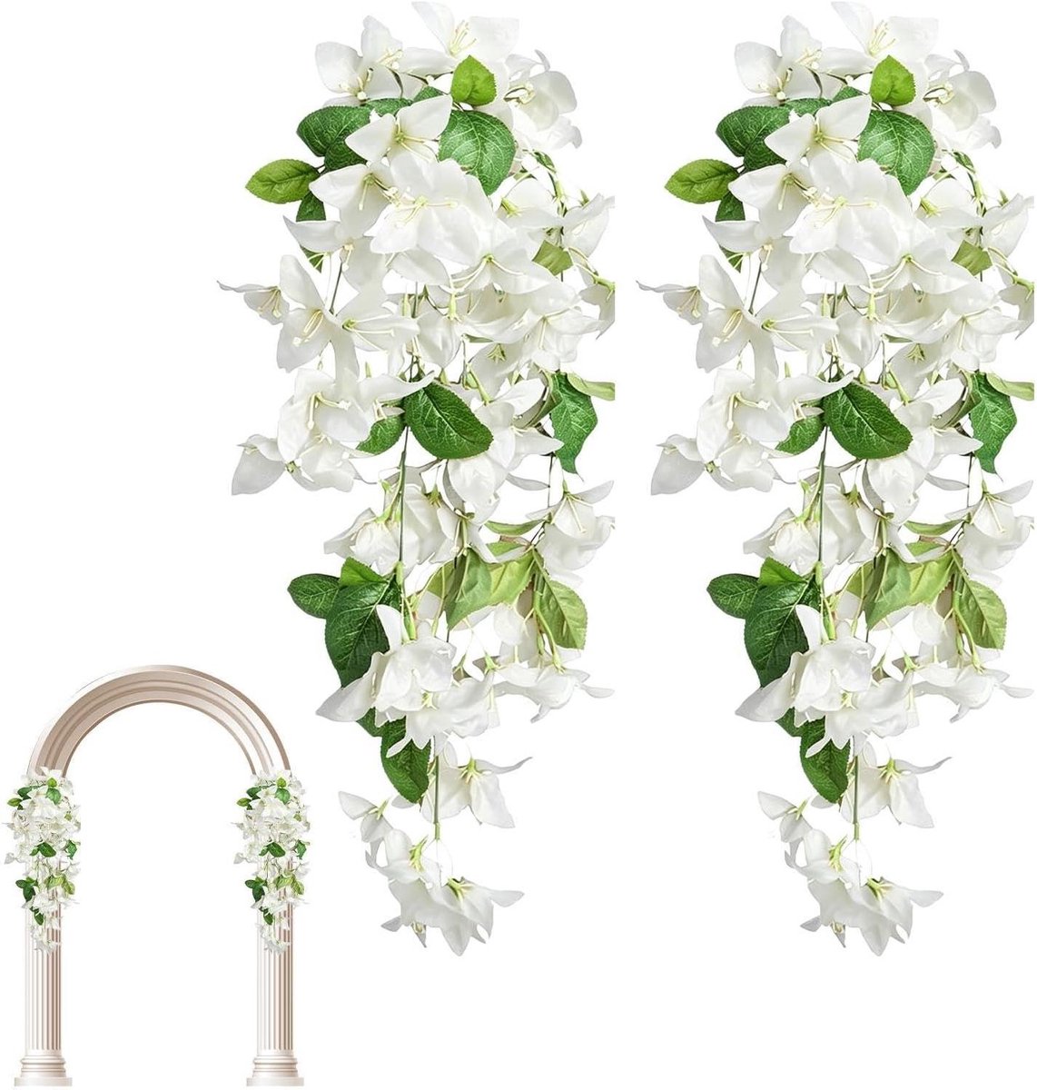 Kunstplanten - Hangplanten - Decoratie Binnen - UV-bestendig - 2 Stuks - Wit