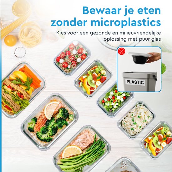 Set de Boîtes de conservation Nord Kitchen - avec couvercle vapeur en Verres - Boîtes de Prep des repas - Boîtes de congélation tout Glas - Hermétiques - 10 pièces - 1040 ml + 370 ml
