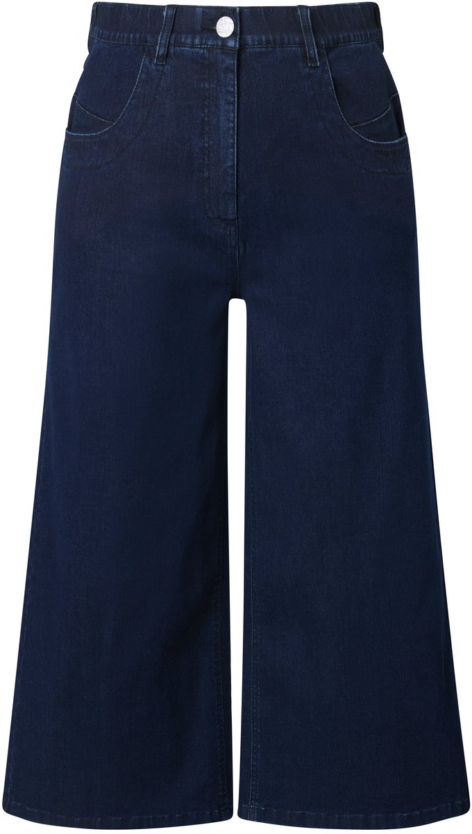 Ulla Popken - Dames - Jeans culotte kuitlang wijde pijpen Marlene broek - Blauw denim - Maat 62
