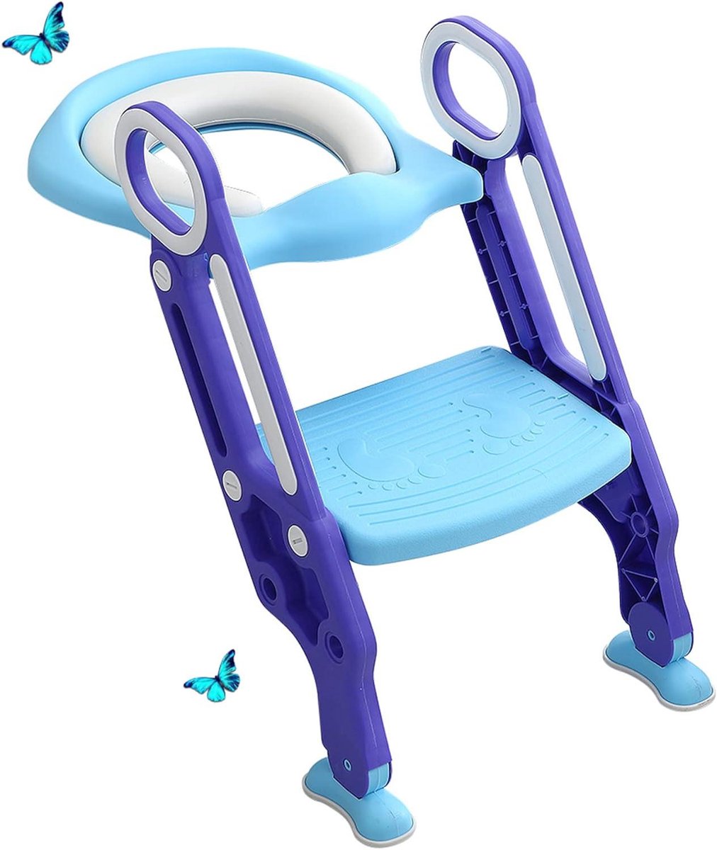 Kinder toiletbril - Plasstoel met trap - Zindelijkheidstraining - In hoogte verstelbaar - 38-42 cm - Roze wit