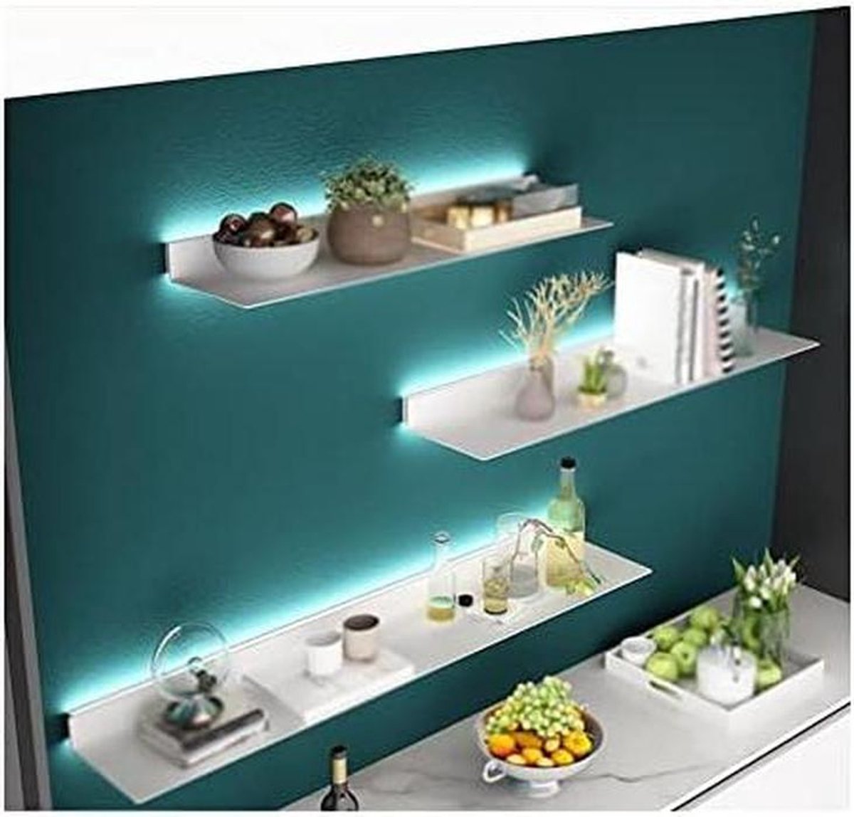 Zwevende Wandplank - Display Plank - Woonkamer Decoratie - Geïntegreerde Verlichting - 60x20x6cm - Wit