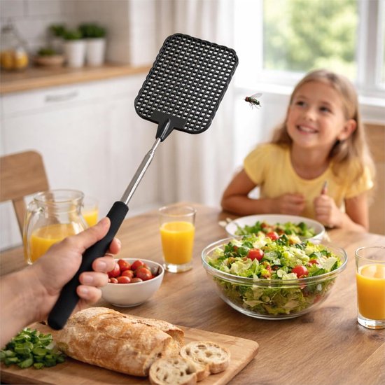 Set van 2 XXL insectenmepper 75 cm vliegenmepper uitschuifbare telescopische vliegenvanger insectenvanger Vliegenbescherming tegen insecten, vliegen, muggen, wespen — afbeelding 2