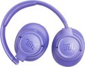 Gevouwen lichtpaarse JBL koptelefoon met JBL logo op de oorschelpen.