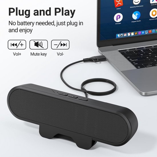 Computer Luidspreker - Soundbar Desktop - Verrijk Je Geluid - Ruimtebesparend Clipontwerp - 1.5 Meter Kabel - Zwart — afbeelding 5