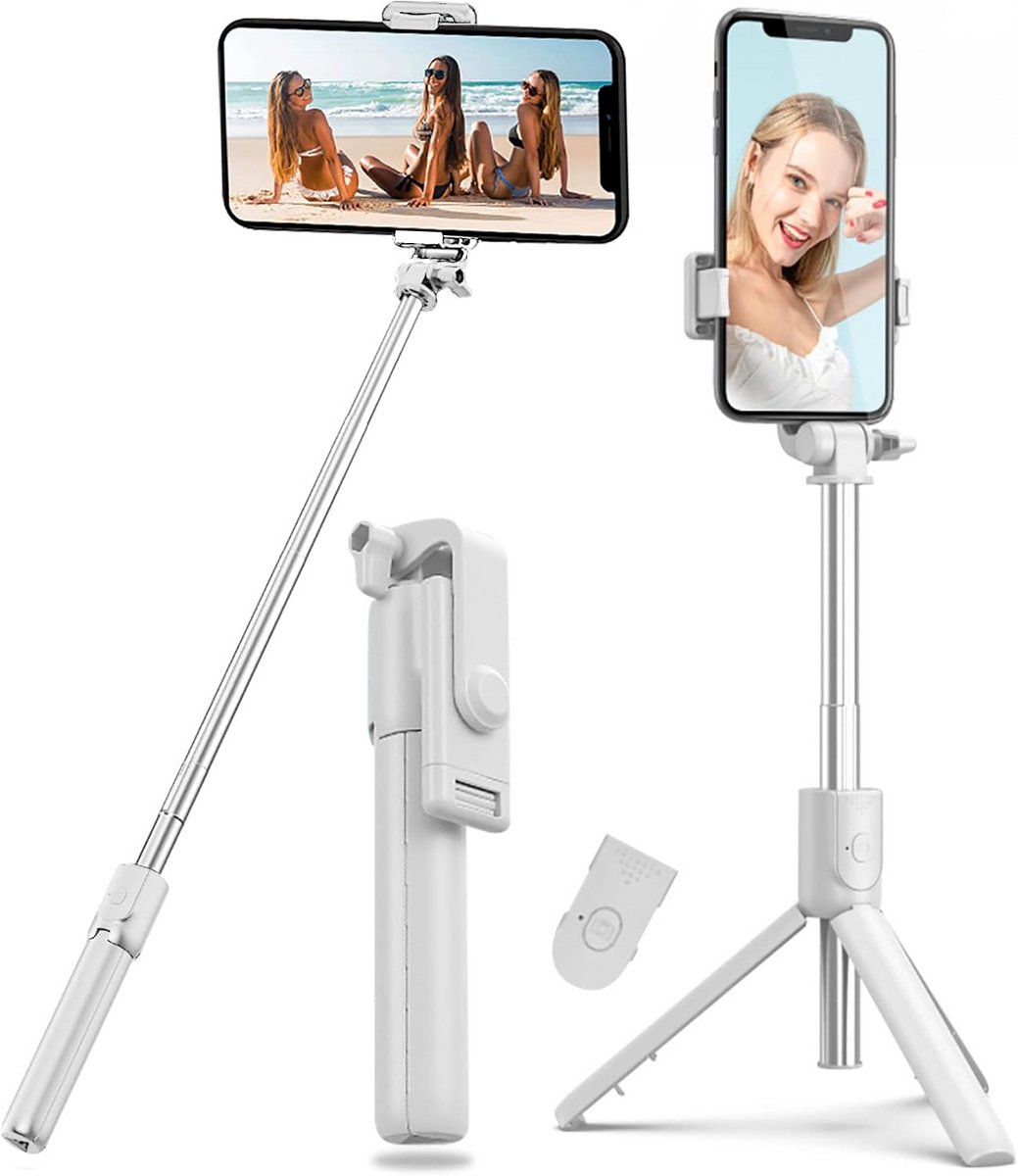 3 in 1 Selfie Stick Tripod - 70 Cm - Universele Selfiestick Met Statief - Tripod Telefoon Statief - Inclusief Bluetooth Afstandsbediening - Universele Telefoonhoude - Opvouwbare Tripod - Selfie Stick Tripod - Selfiestick