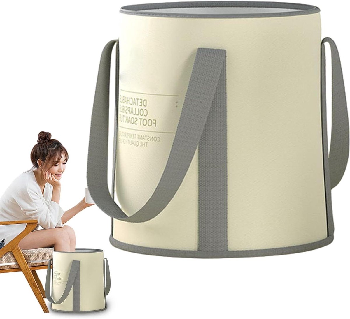 Wasemmer Opvouwbaar - Voetbad Emmer - Ontspanning Benen - Met Handvatten - 23.7cm Lengte - Beige
