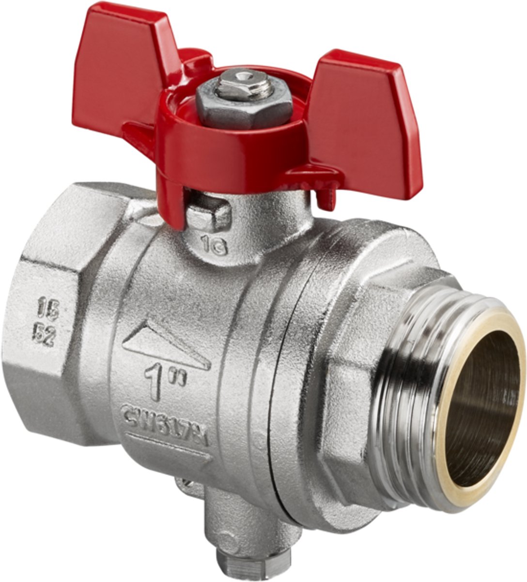 OVENTROP Kogelkraan vlakdichtend, met temperatuursensor aansluiting M 10 x 1,0, voor Multidis SH/SF/SFQ verwarmingscircuitverdeler, DN 25, 1406708