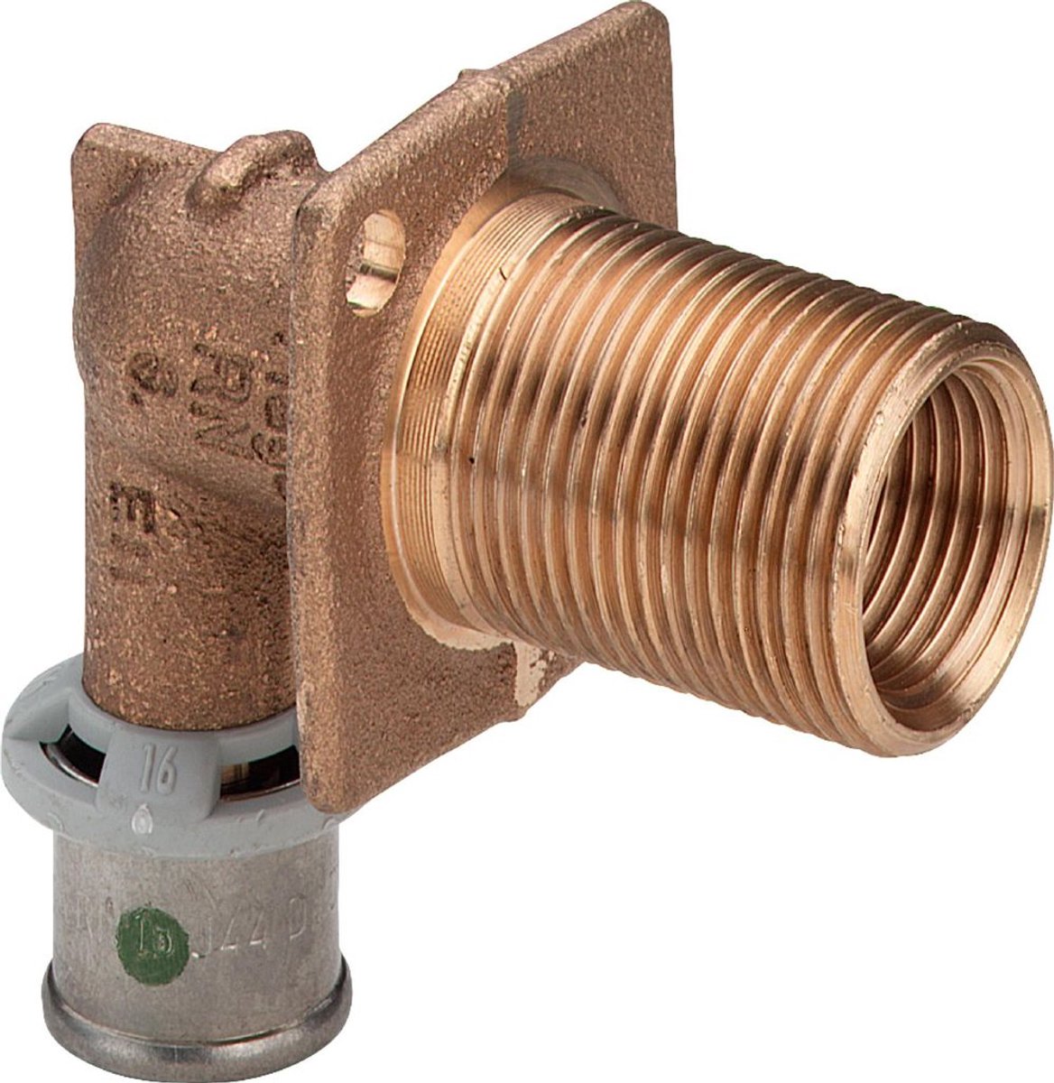 Viega Sanfix Fosta Sanfix P-wanddoorvoer, d 16mm, Rp 1/2, G 3/4 roodbrons Model 2132.1, 303952