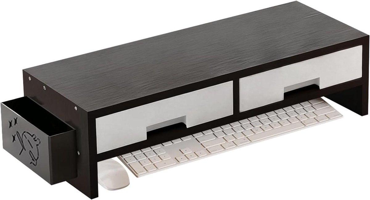 Monitor Verhoger - Bureau Organizer - Ergonomisch Werken - Dubbele Lade - 135 cm Hoog - Zwart