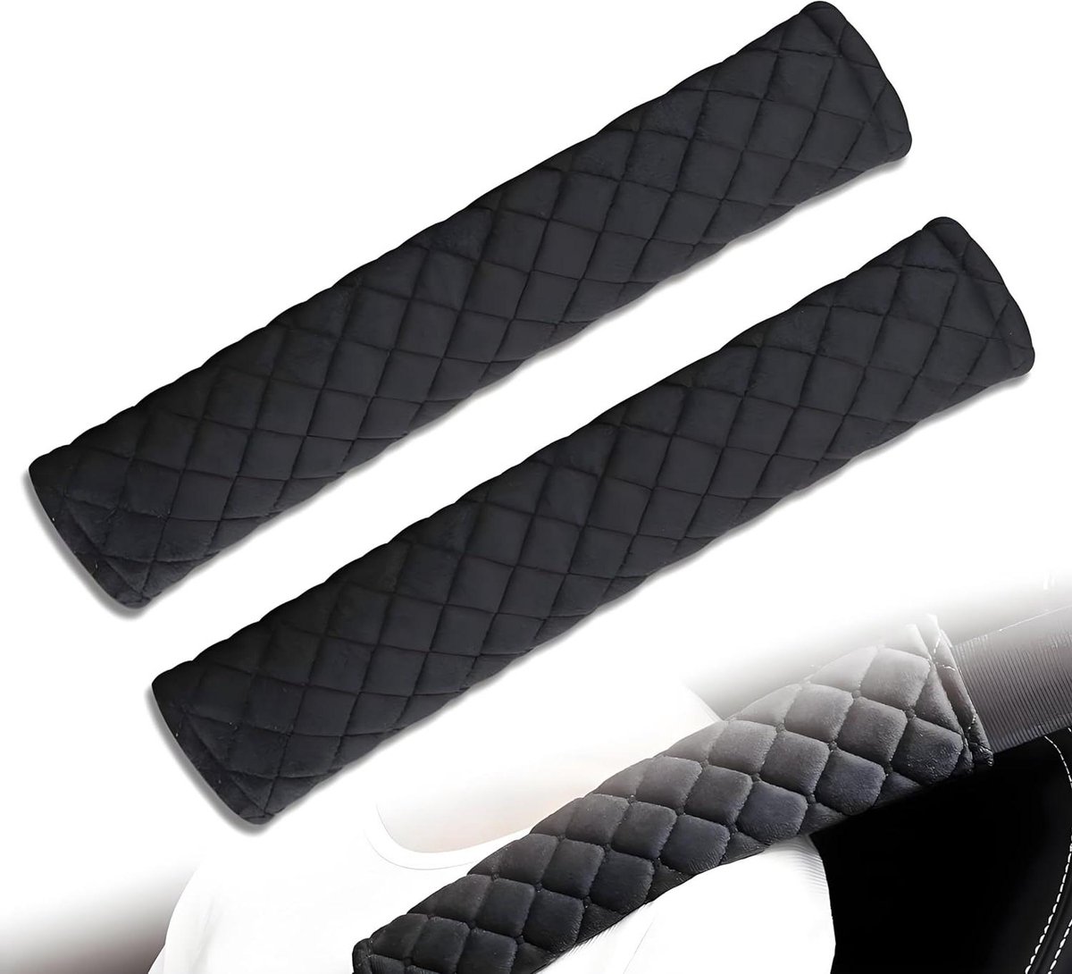 Gordelbeschermers - Schouderkussens - Comfortabel Rijden - Ademend Pluche - 2 stuks - Zwart