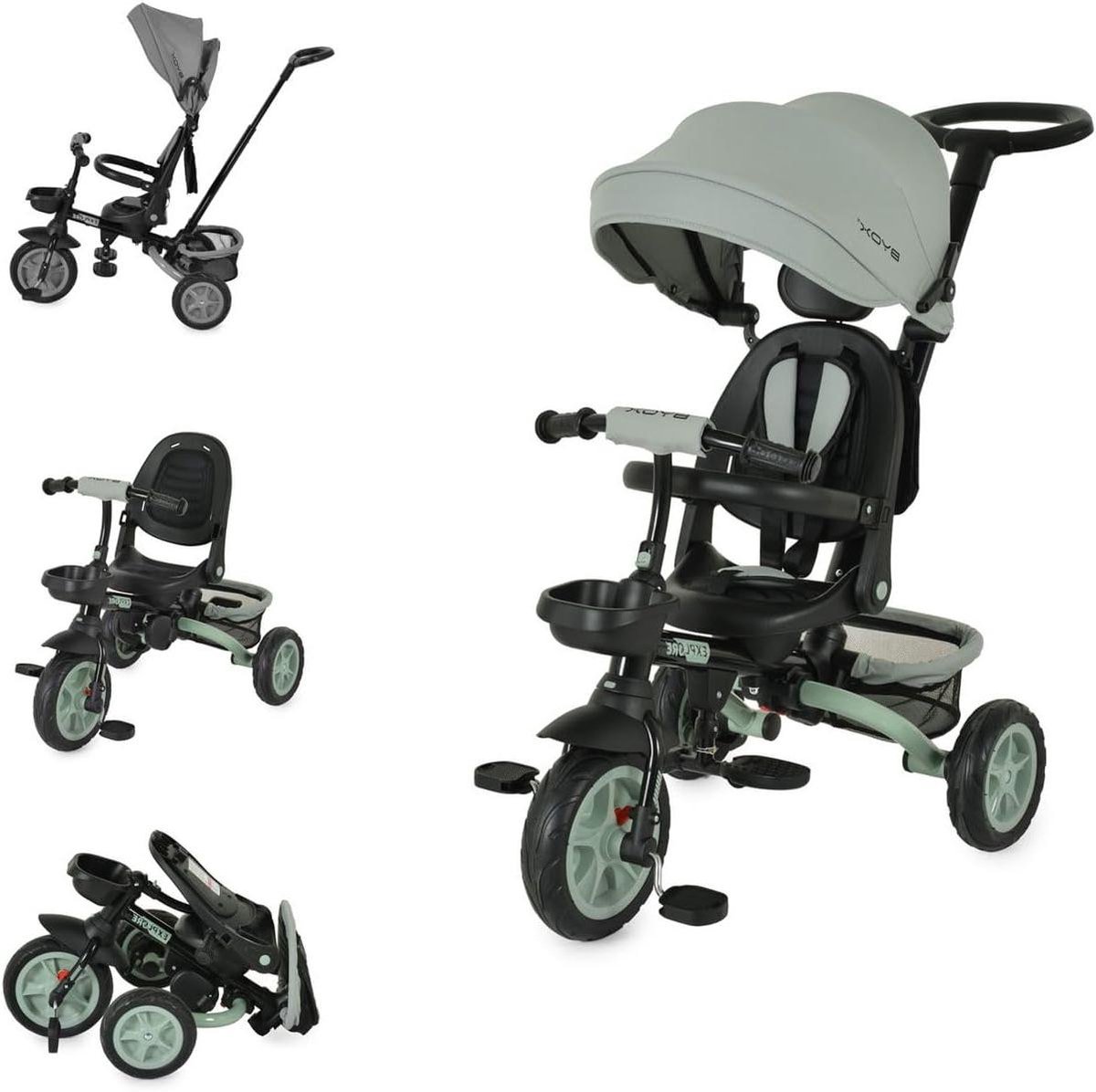 Driewieler 3-in-1 - Kinderdriewieler Omkeerbare Zitting - Buiten Spelen - Omkeerbare Zitting - 98 x 52 x 111 cm - Lichtgroen