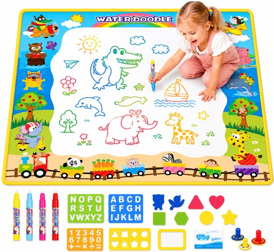 Tapis de dessin à Water magique avec 18 Accessoires de vêtements pour bébé - Dessiner à Water - Jouets pour enfants - Jouets Éducatif - Jouets Montessori - Jouets - Tapis de jeu - Jouets à partir de 3 ans - 100x100cm - RS Goods