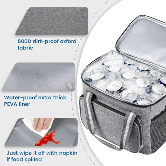 Koelbox - Koeltas - Koeltas 15L - Koelrugzak - Koeltasje Klein - Waterdicht - Draagbaar - Schouderband - Koeltassen Opvouwbaar - 600D Oxford - Kleine Koeltas voor Onderweg, Thermische Tas voor Picknicks, Camping, Excursies - Grijs van Koelbox. — afbeelding 4
